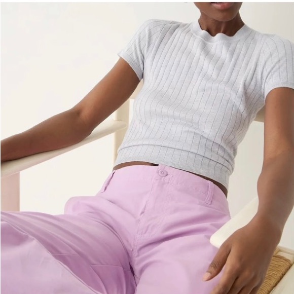 J.CREW 2023 Women’s Gray Silk-Cashmere Blend Ribbed Cropped T-Shirt Size Small - Picture 14 of 14